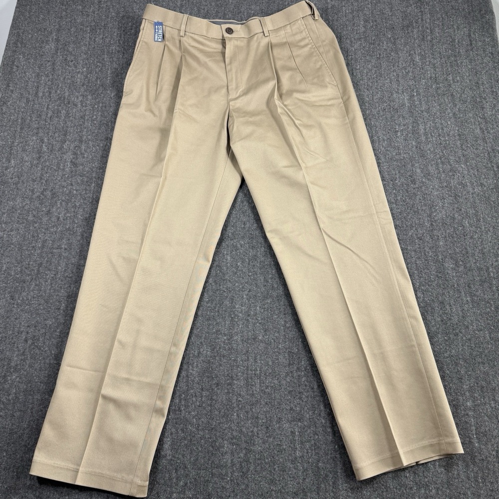NWT Haggar Premium No Iron Khaki Pants Mens 34x30 Classic Fit Pleated Stretch